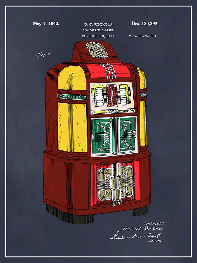 1940 Rockola Jukebox Colorized Blackboard Patent Print Drawing By Greg 