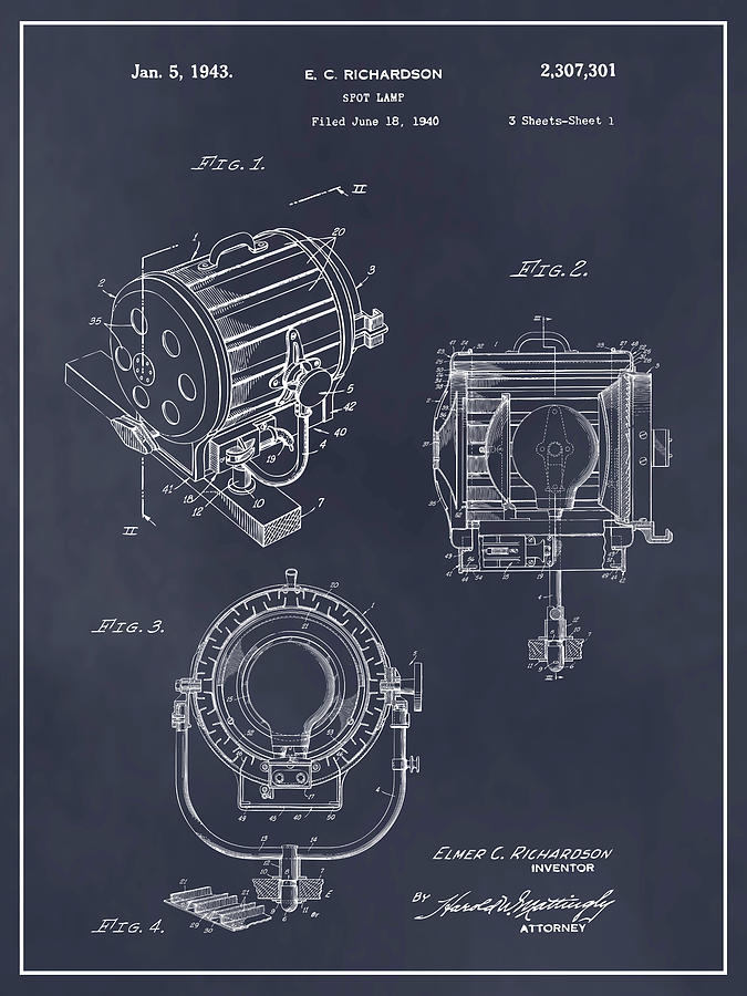 1940 Spot Lamp Blackboard Patent Print Drawing by Greg Edwards | Fine ...