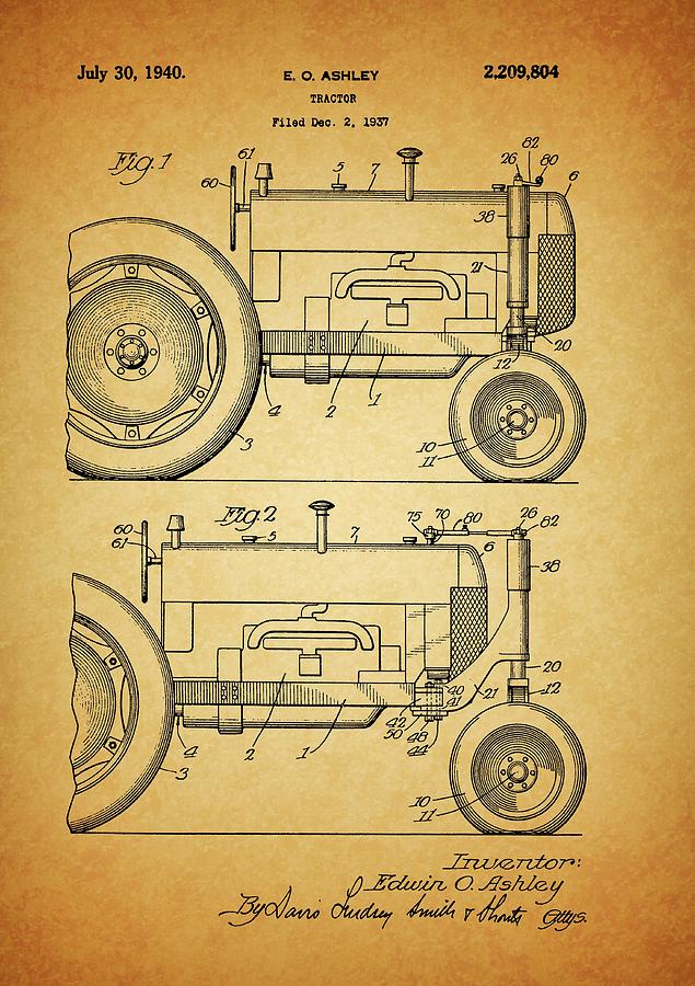 1940 Tractor Patent Drawing Drawing by Dan Sproul