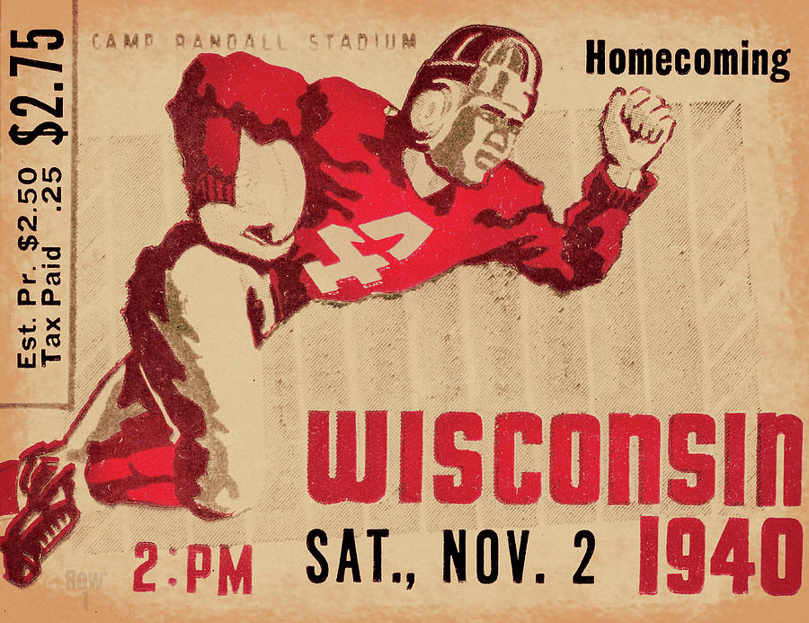 1940 Wisconsin Football Ticket Art Mixed Media by Row One Brand