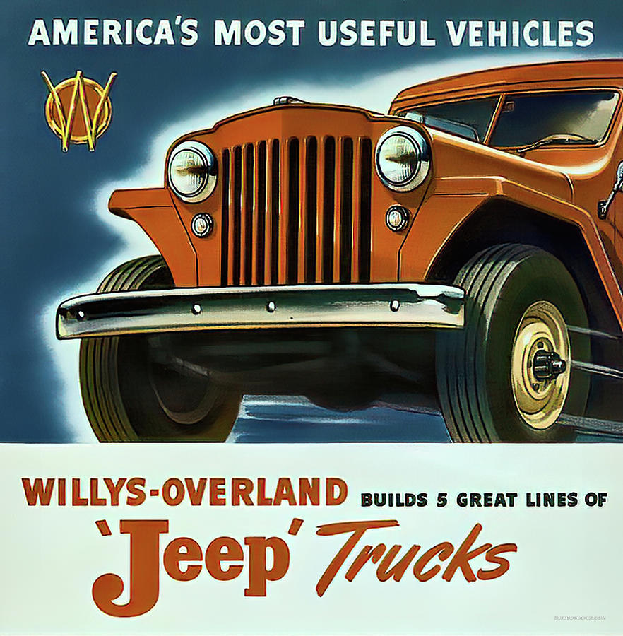 1940s Jeep Willys-Overland Trucks advertisement Mixed Media by Retrographs