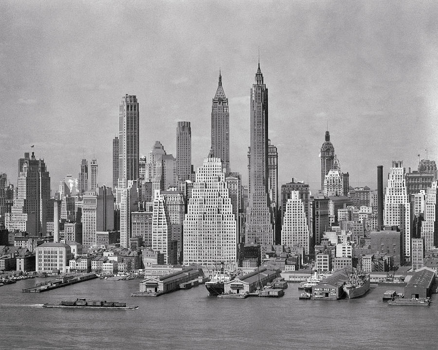 1940s skyline of downtown financial district NYC spires of Woolworth Building Irving Trust Photograph by Panoramic Images