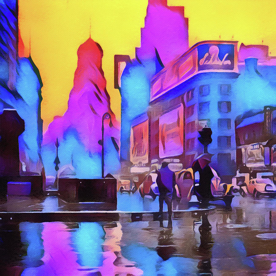 1940s Times Square Rain Mixed Media by Susan Maxwell Schmidt