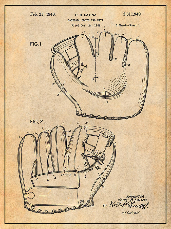 1941 Baseball Glove Antique Paper Patent Print Drawing by Greg Edwards