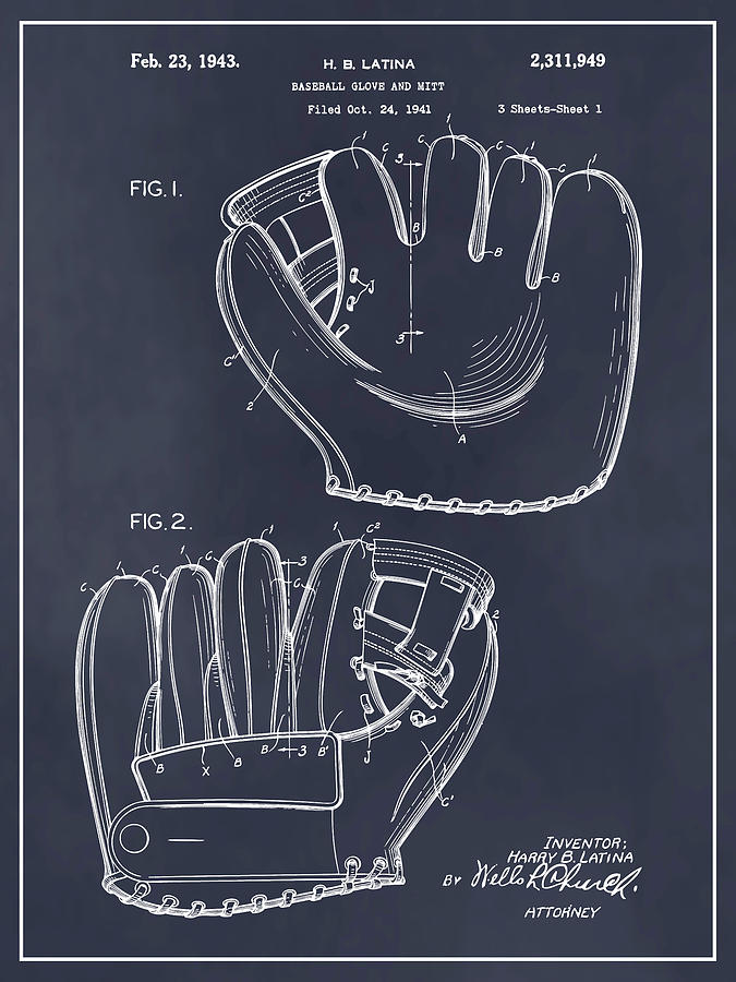 1941 Baseball Glove Blackboard Patent Print Drawing by Greg Edwards