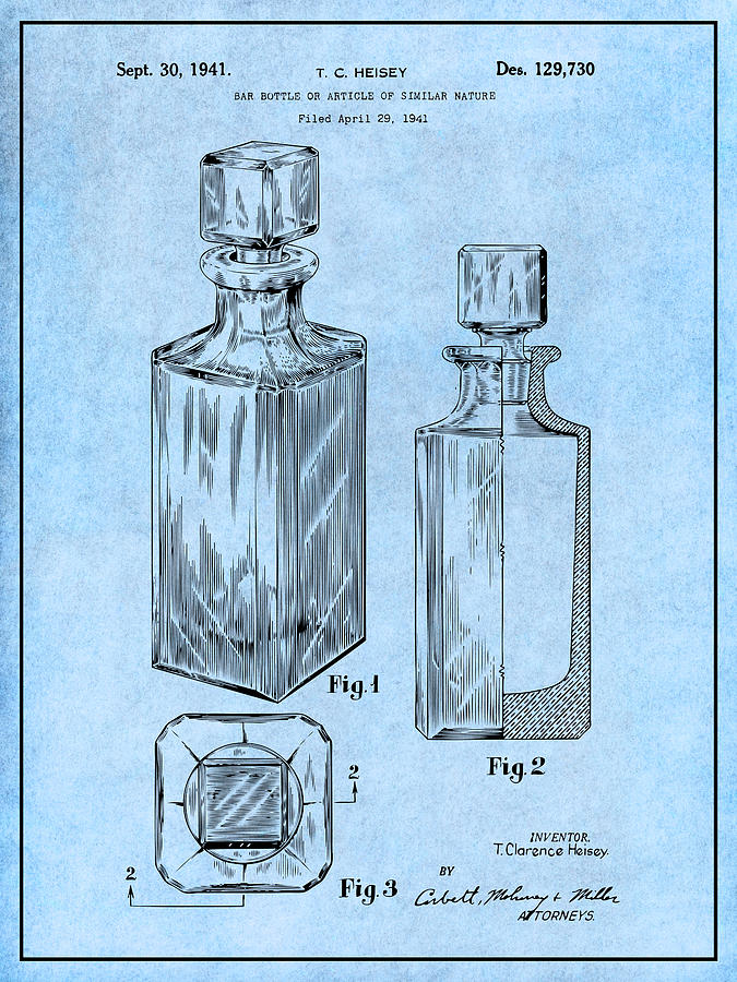 1941 Decanter Light Blue Patent Print Drawing by Greg Edwards