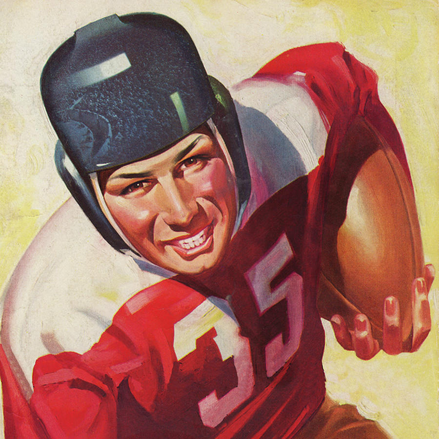 1941 Football Player Art Lon Keller Artwork Mixed Media by Row One Brand
