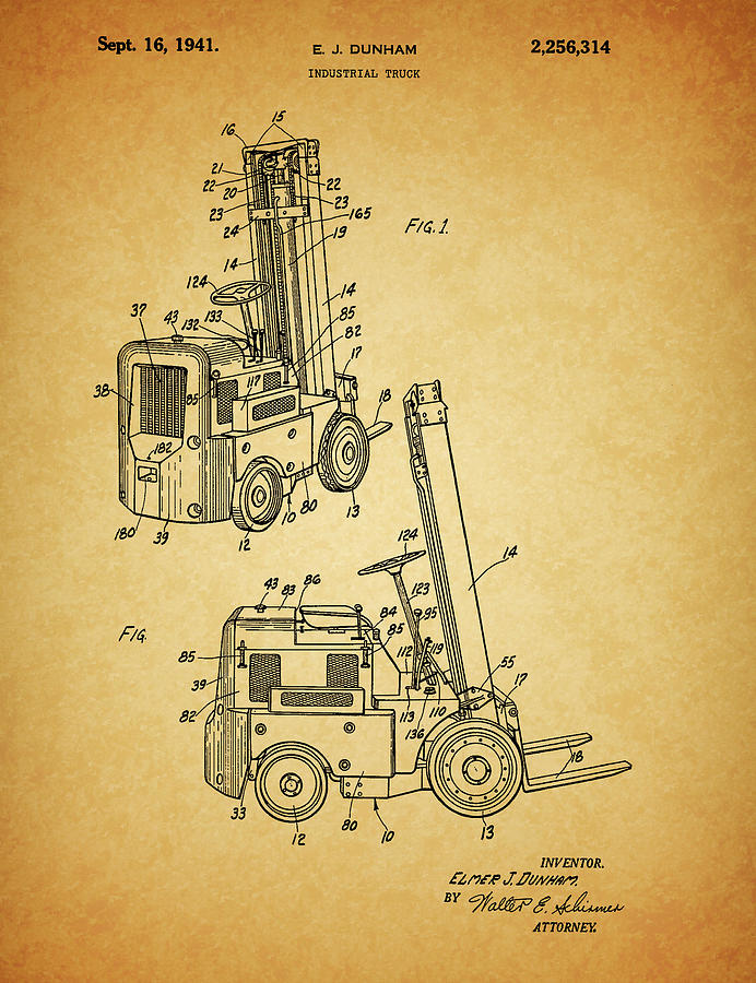 1941 Forklift Patent Drawing by Dan Sproul