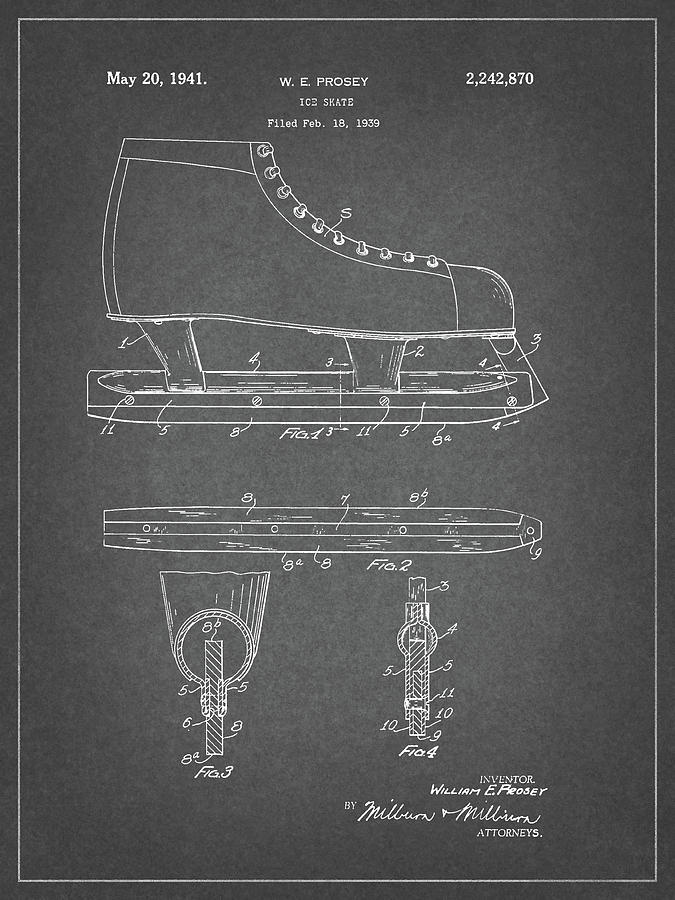1941 Ice Skate Patent Drawing by Dan Sproul