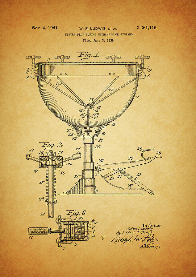 Drum Drawing - 1941 Kettle Drum Patent by Dan Sproul