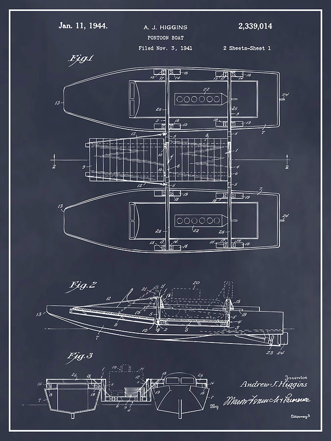 1941 Pontoon Boat Blackboard Patent Print Drawing by Greg Edwards - Pixels