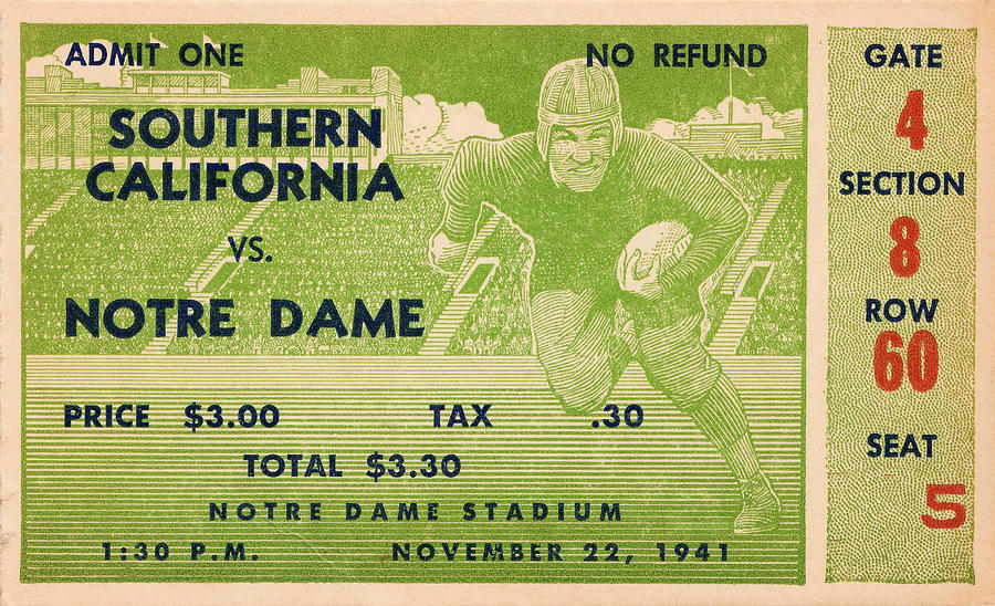 1941 USC vs. Notre Dame Mixed Media by Row One Brand