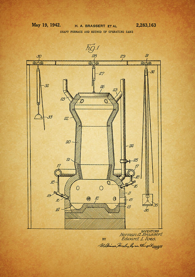 1942 Furnace Patent Drawing by Dan Sproul