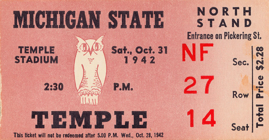 1942 Michigan State vs. Temple Mixed Media by Row One Brand