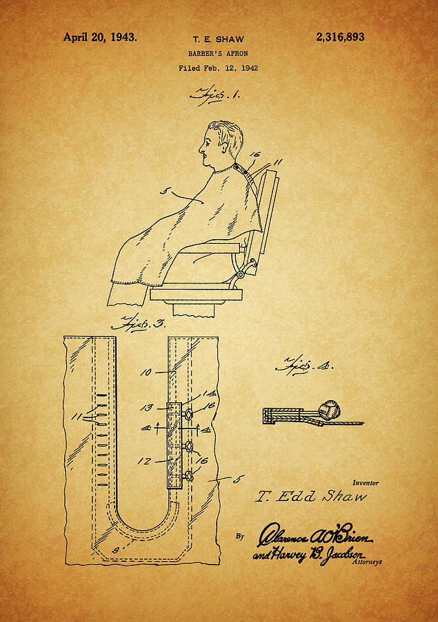 1943 Barber Apron Patent Drawing by Dan Sproul