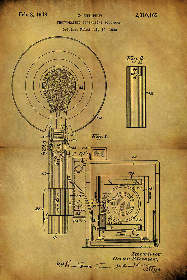 Camera Drawing - 1943 Camera Flash Patent by Dan Sproul