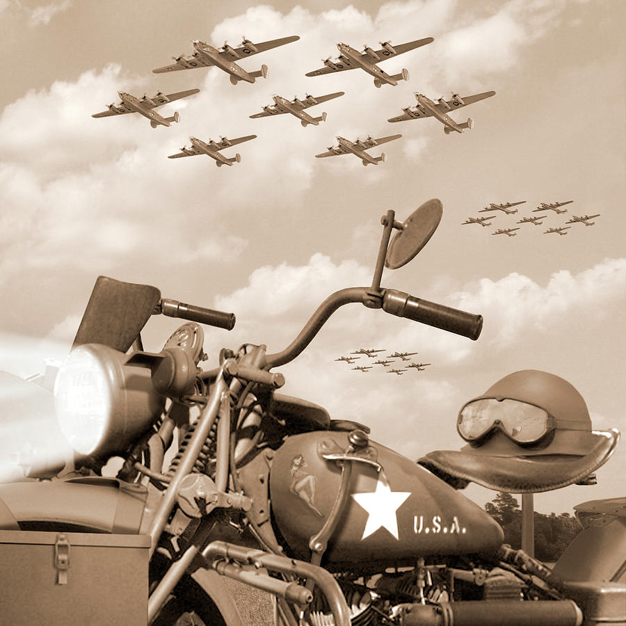 1943 Harley WFC with B - 24 Liberators sq Photograph by Mike McGlothlen