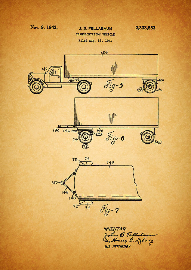 Vintage Drawing - 1943 Semi Truck Patent by Dan Sproul