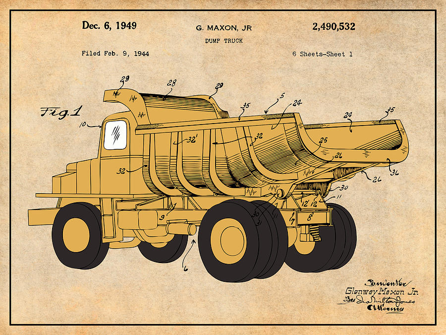 1944 Construction Truck Colorized Patent Print Antique Paper Drawing by Greg Edwards