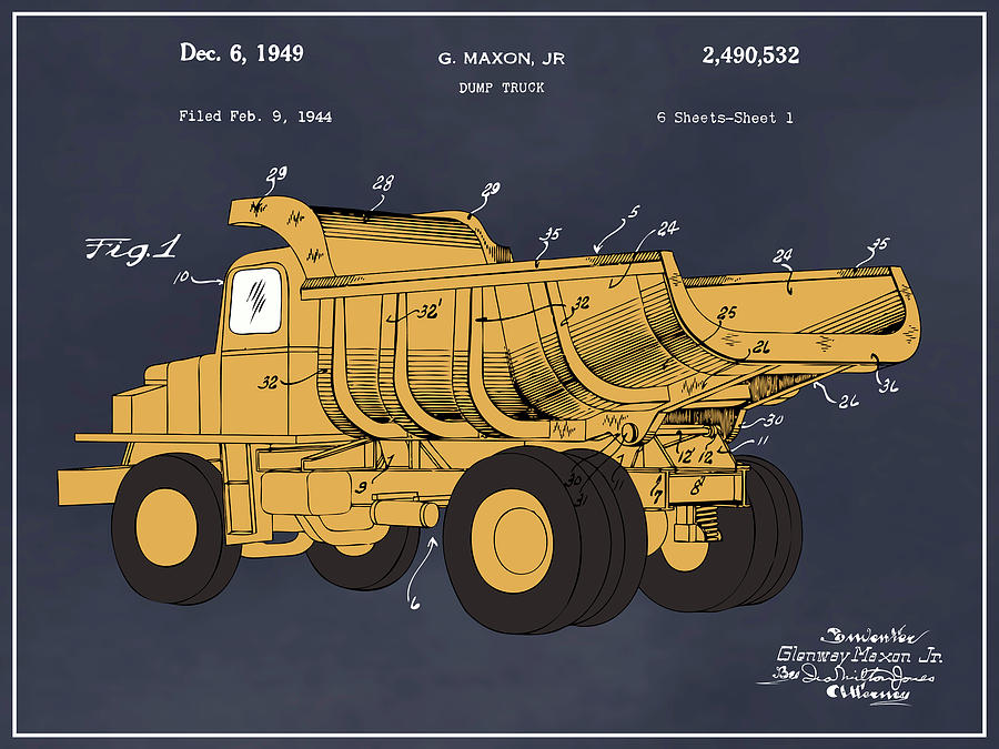 1944 Construction Truck Colorized Patent Print Blackboard Drawing by Greg Edwards