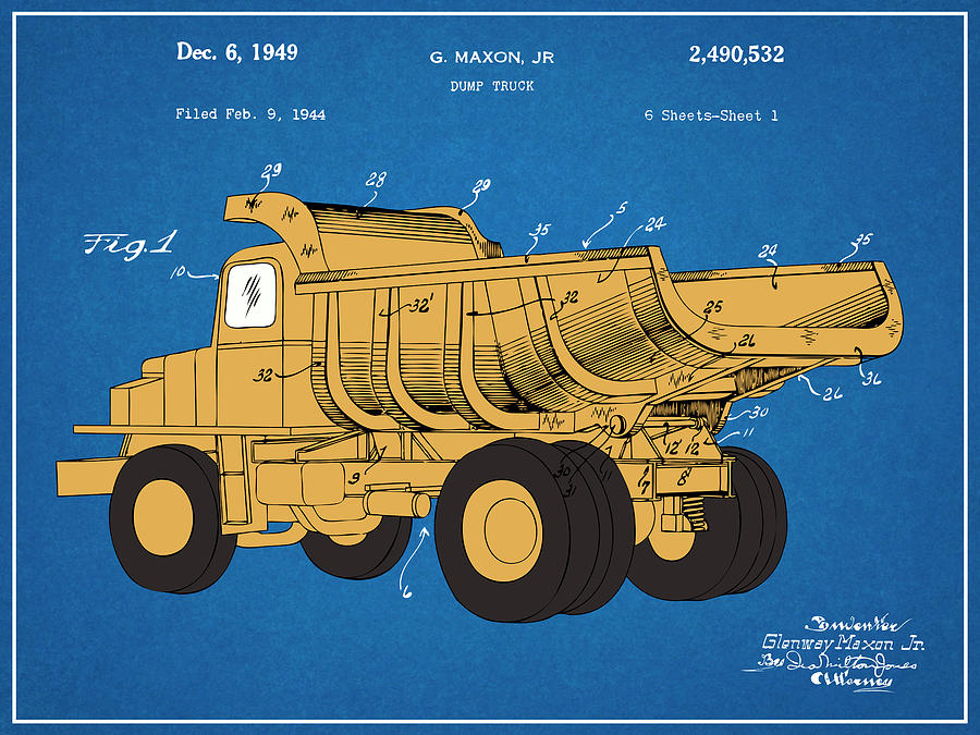 1944 Construction Truck Colorized Patent Print Blueprint Drawing by Greg Edwards