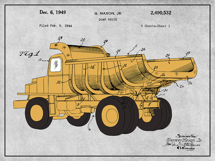 1944 Construction Truck Colorized Patent Print Gray Drawing by Greg Edwards