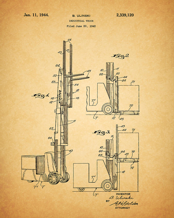 1944 Forklift Patent Drawing Drawing by Dan Sproul