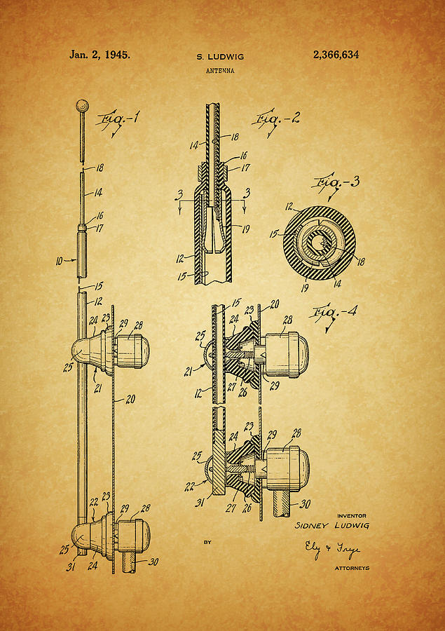 Antenna Drawing - 1945 Antenna Patent by Dan Sproul