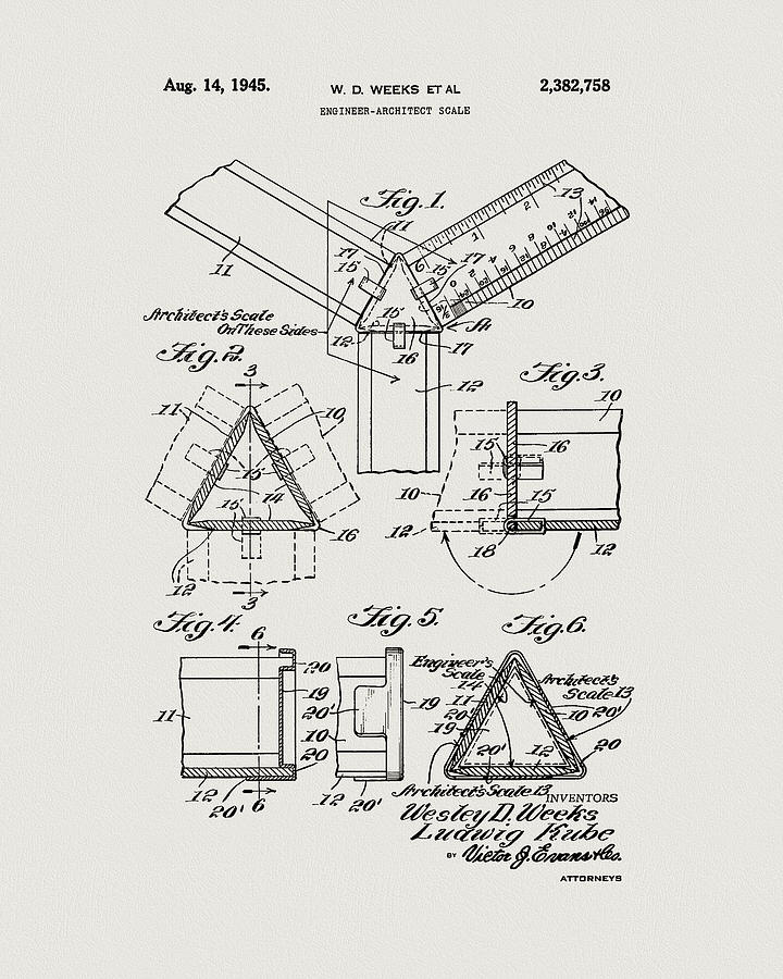 Architect Drawing - 1945 Measuring Scale Patent by Dan Sproul