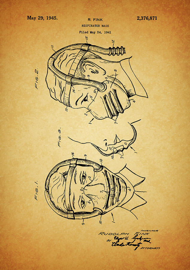 Respirator Drawing - 1945 Respirator Mask Patent by Dan Sproul