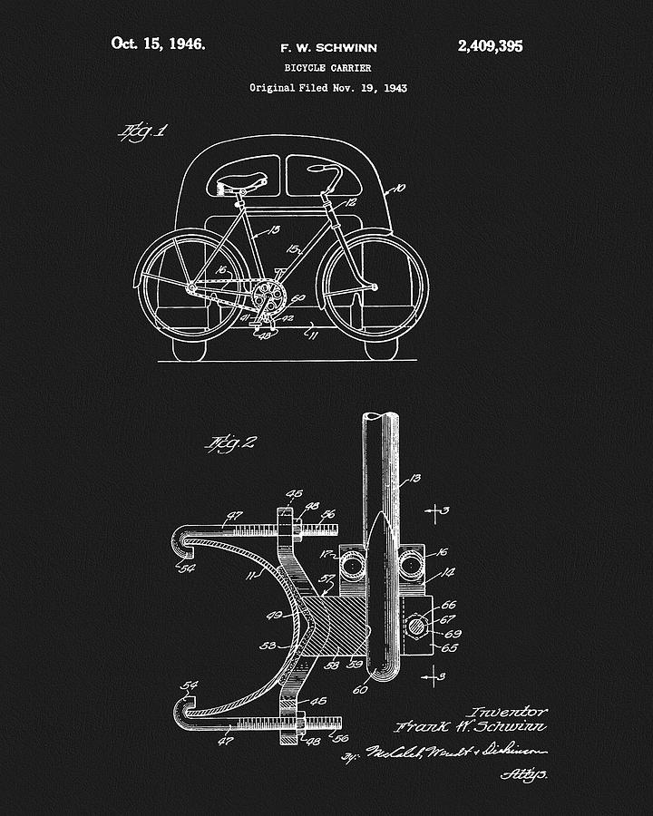 Bicycle Drawing - 1946 Bicycle Carrier Patent by Dan Sproul