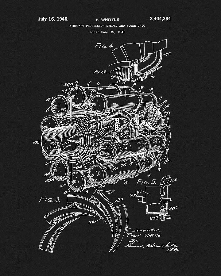 Airplane Drawing - 1946 Jet Engine Patent by Dan Sproul
