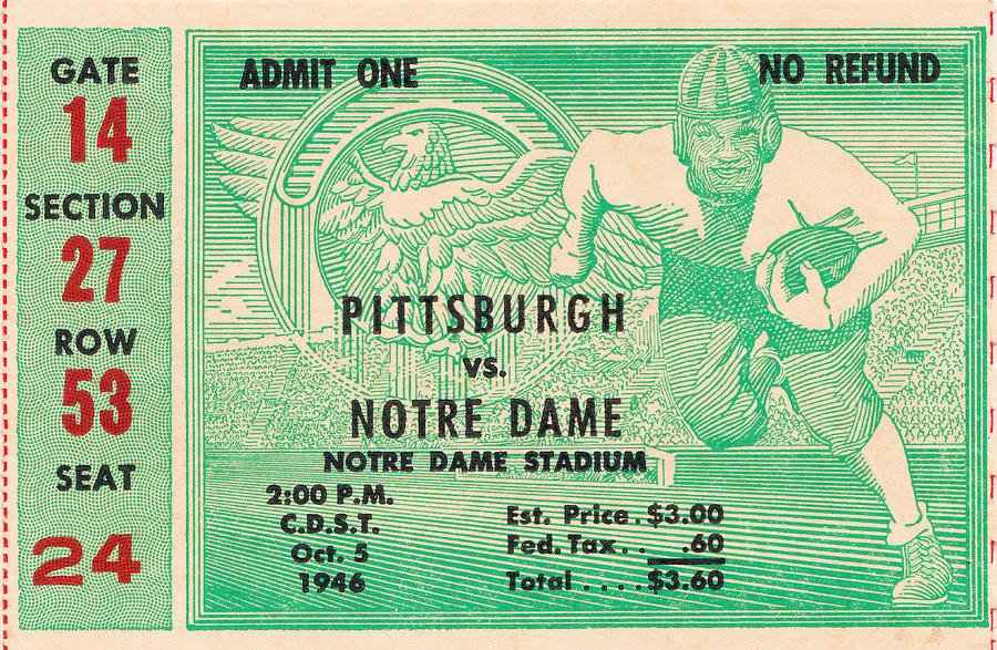 1946 Notre Dame vs. Pittsburgh Mixed Media by Row One Brand