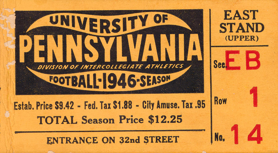 1946 Pennsylvania Football Season Ticket Mixed Media by Row One Brand