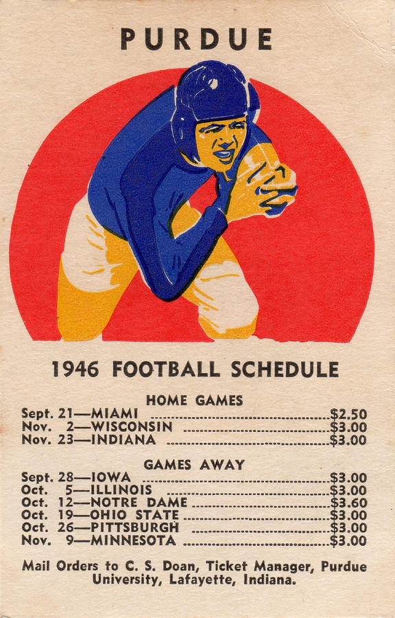 1946 Purdue Football Schedule Art Mixed Media by Row One Brand