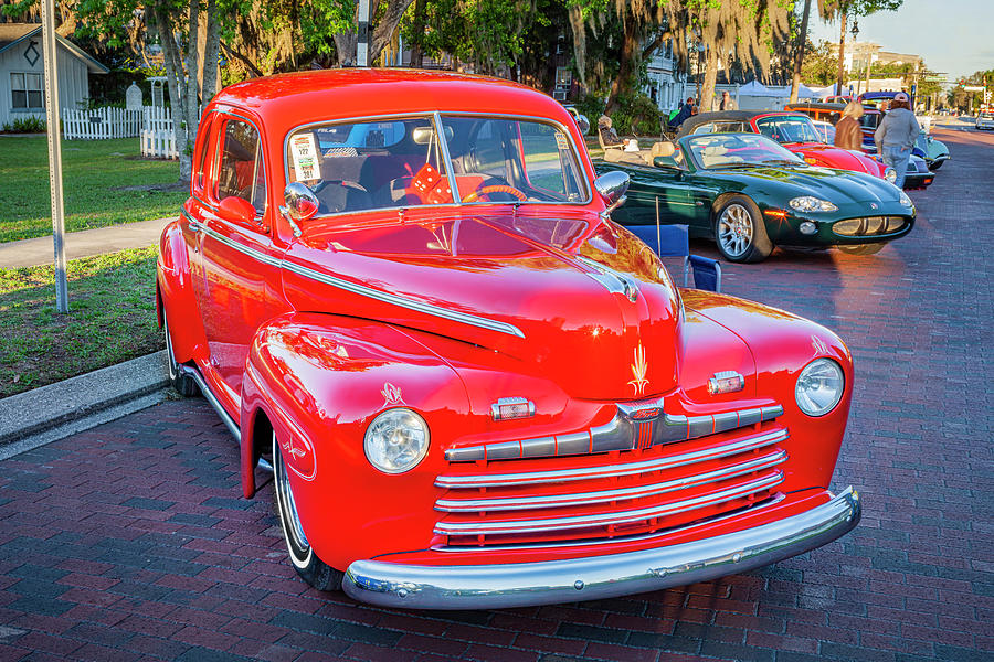 1946 Red Ford Super Deluxe Coupe V8 X118 Photograph by Rich Franco