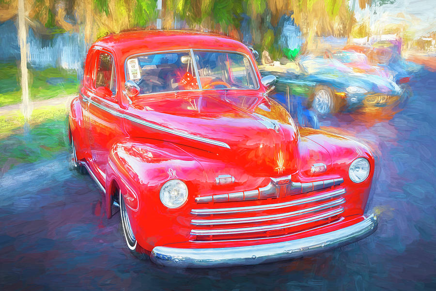 1946 Red Ford Super Deluxe Coupe V8 X119 Photograph by Rich Franco