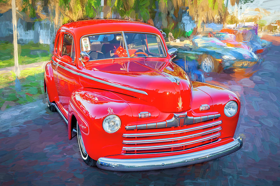 1946 Red Ford Super Deluxe Coupe V8 X121 Photograph by Rich Franco