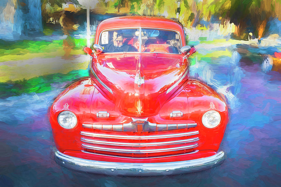 1946 Red Ford Super Deluxe Coupe V8 X123 Photograph by Rich Franco