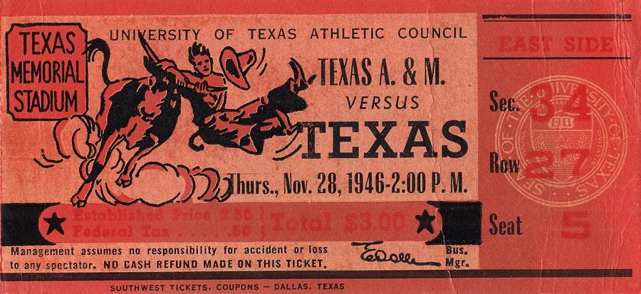 1946 Texas Longhorns vs. Texas AM Aggies Mixed Media by Row One Brand
