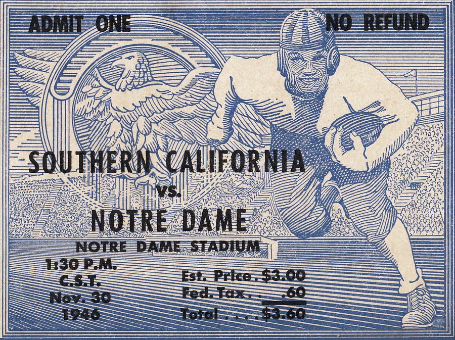 1946 USC Trojans vs. Notre Dame Football Ticket Stub Art Mixed Media by Row One Brand