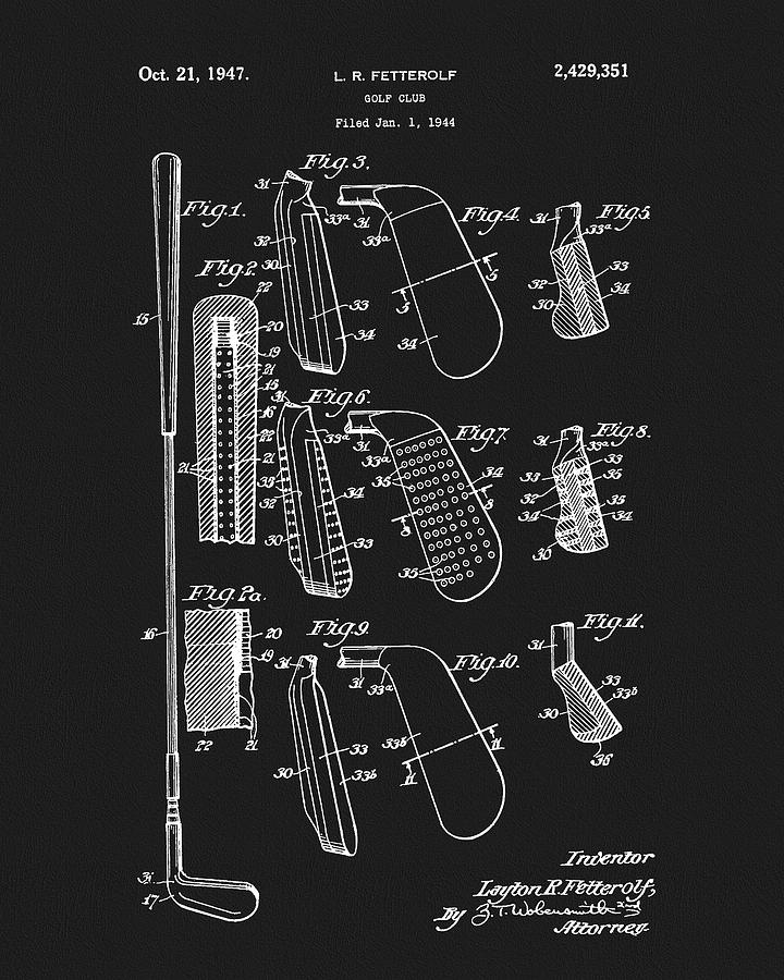 Golf Club Head Drawing - 1947 Golf Club Patent by Dan Sproul