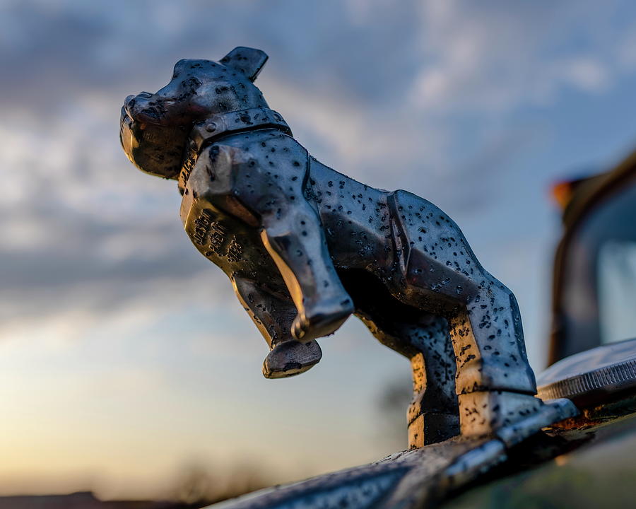 1947 Mack Truck Dog Hood Ornament and sunset Photograph by Art Whitton