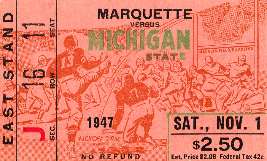 1947 Michigan State Football Ticket Art Mixed Media by Row One Brand