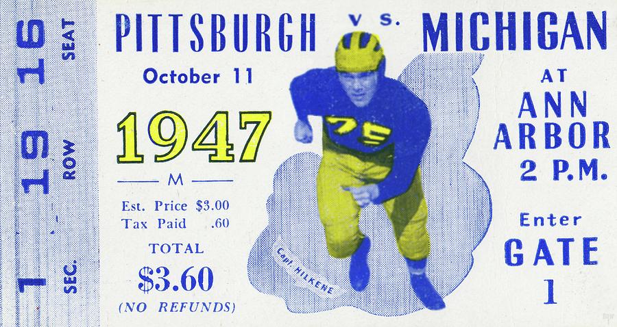 1947 Michigan vs. Pittsburgh Football Ticket Art Mixed Media by Row One Brand
