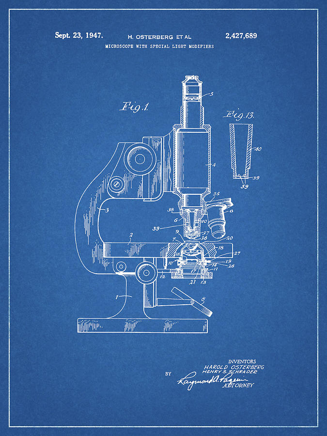 Microscope Drawing - 1947 Microscope Patent by Dan Sproul