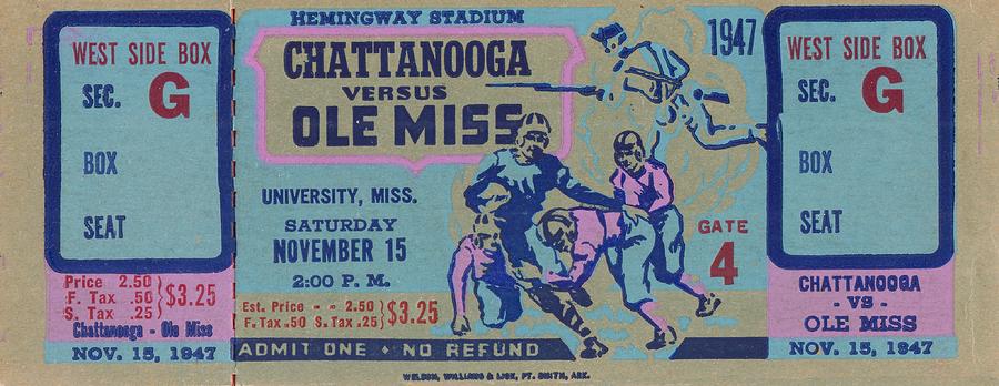 1947 Ole Miss Rebels vs. Chattanooga Football Ticket Art Mixed Media by Row One Brand