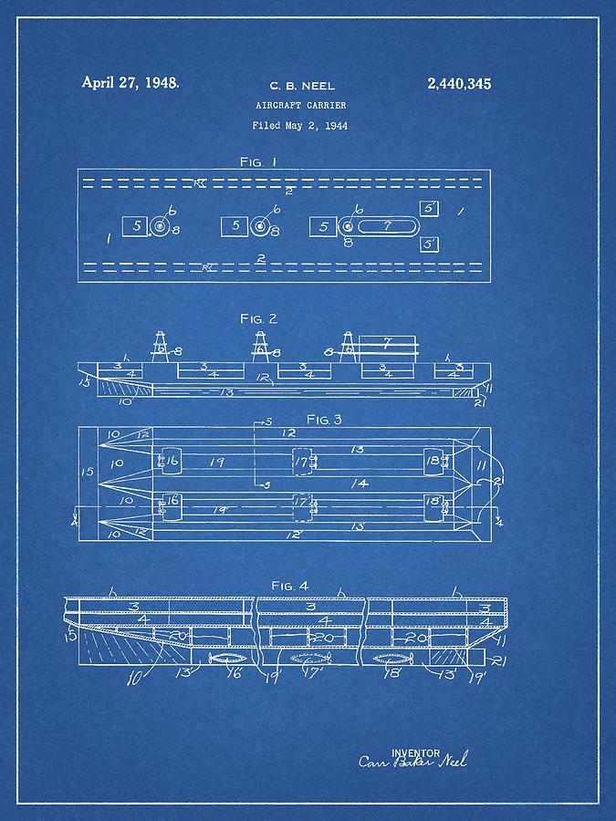 Aircraft Carrier Drawing - 1948 Aircraft Carrier Patent by Dan Sproul