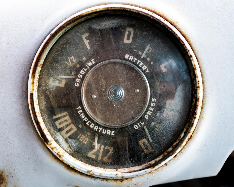 Old truck gauges on dashboard Photograph by Art Whitton
