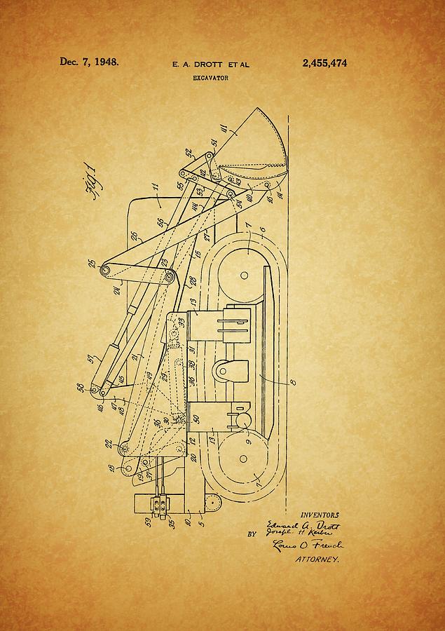 1948 Excavator Patent Drawing Drawing by Dan Sproul